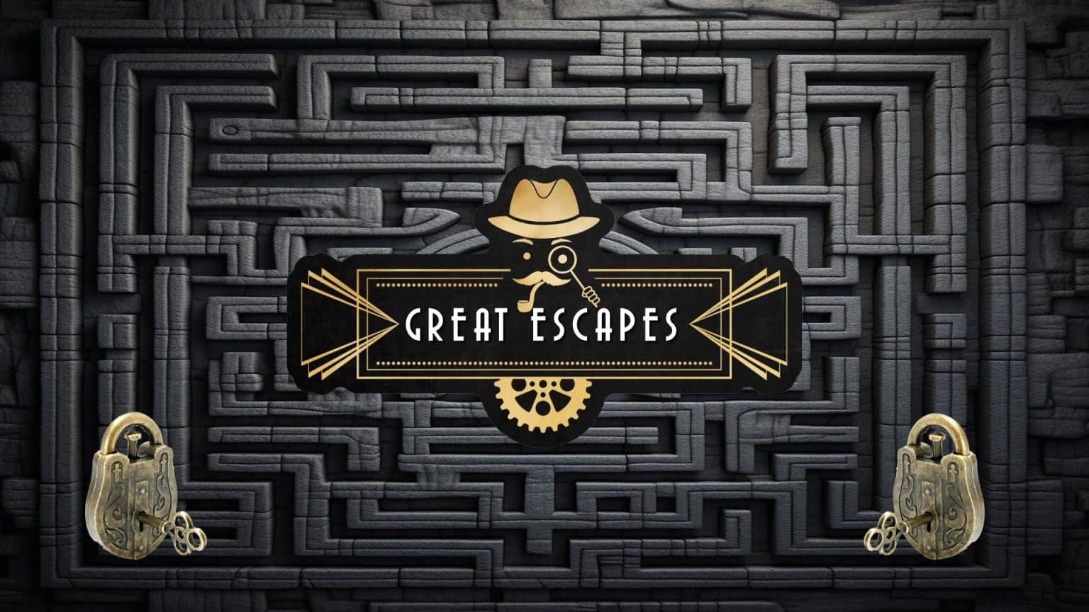 The Great Escapes Logo on a maze background.